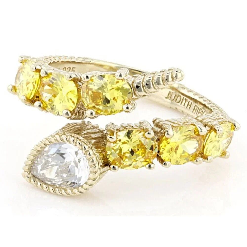Judith Ripka 4.49CTW Canary & White Bella Luce 14K Gold Clad Haute Ring Size 9 - Picture 2 of 4